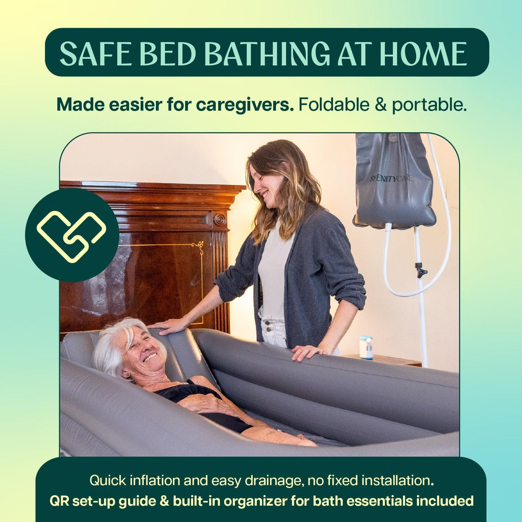 Inflatable Bed Bathtub for Adults, Bedridden Patients – Easy Bed Bath System for Elderly & Disabled – Home Care Portable Medical Bed Shower Solution with Electric Pump & Complete Kit