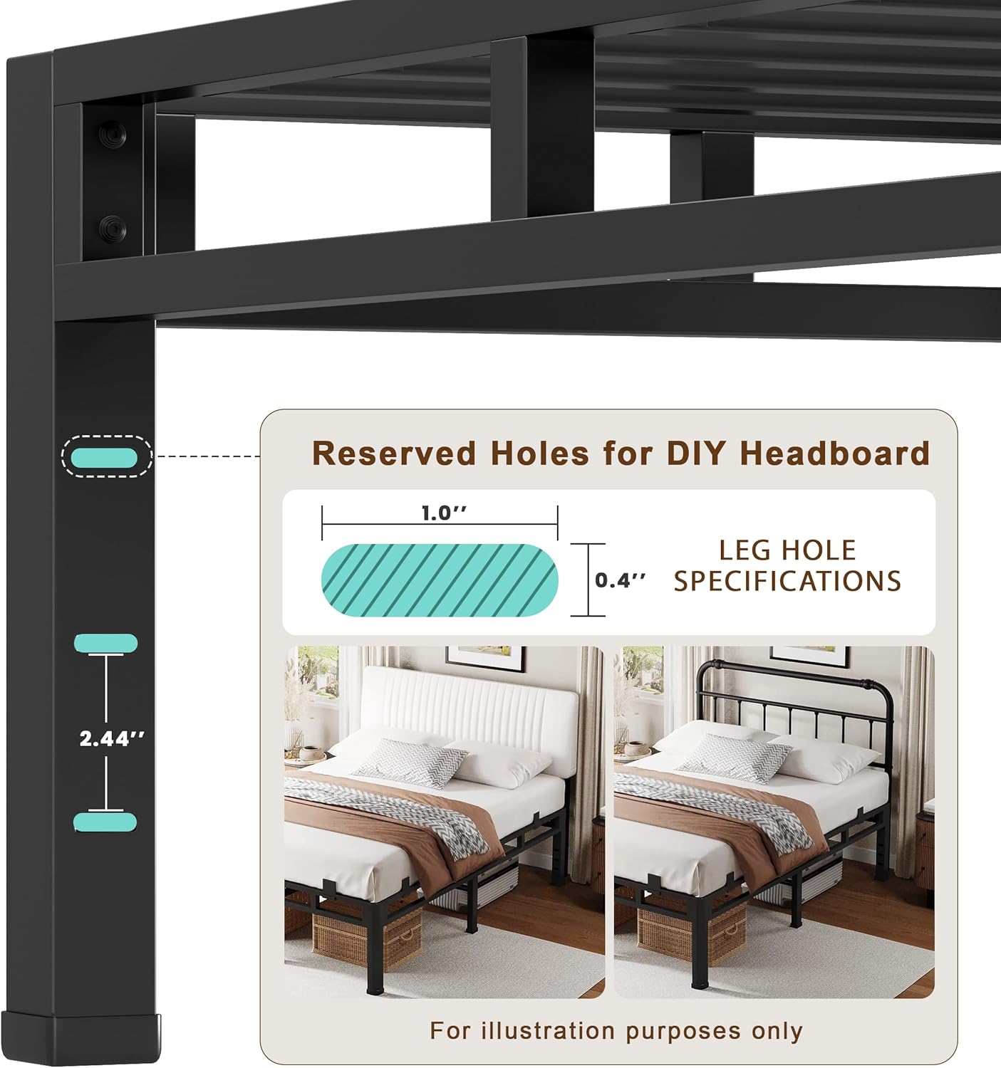 ROIL 24 Inch Queen Size Bed Frame, Metal Bed Frame & Box Spring 2 in 1 Platform with Round Corner Legs, 4000LBS Double Layer Bed Frame with Headboard Holes Mattress Baffles, Noise-Free Easy Assembly