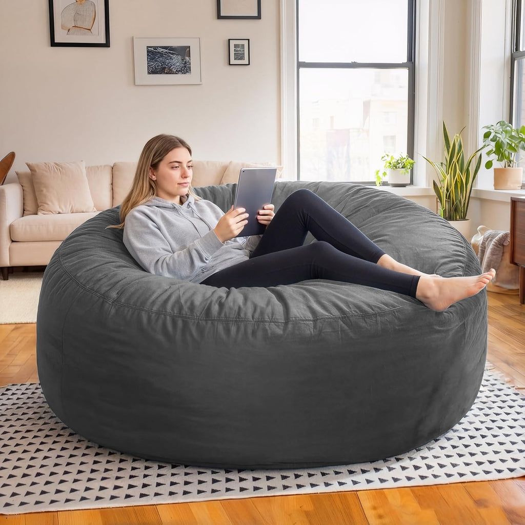 fond + found 5FT Bean Bag Chair for Adults - Giant Memory Foam Bean Bag with Removable Washable Cover, Large Comfy Bean Bag Chair with Handle & Side Pocket for Living Room, Bedroom, Gaming