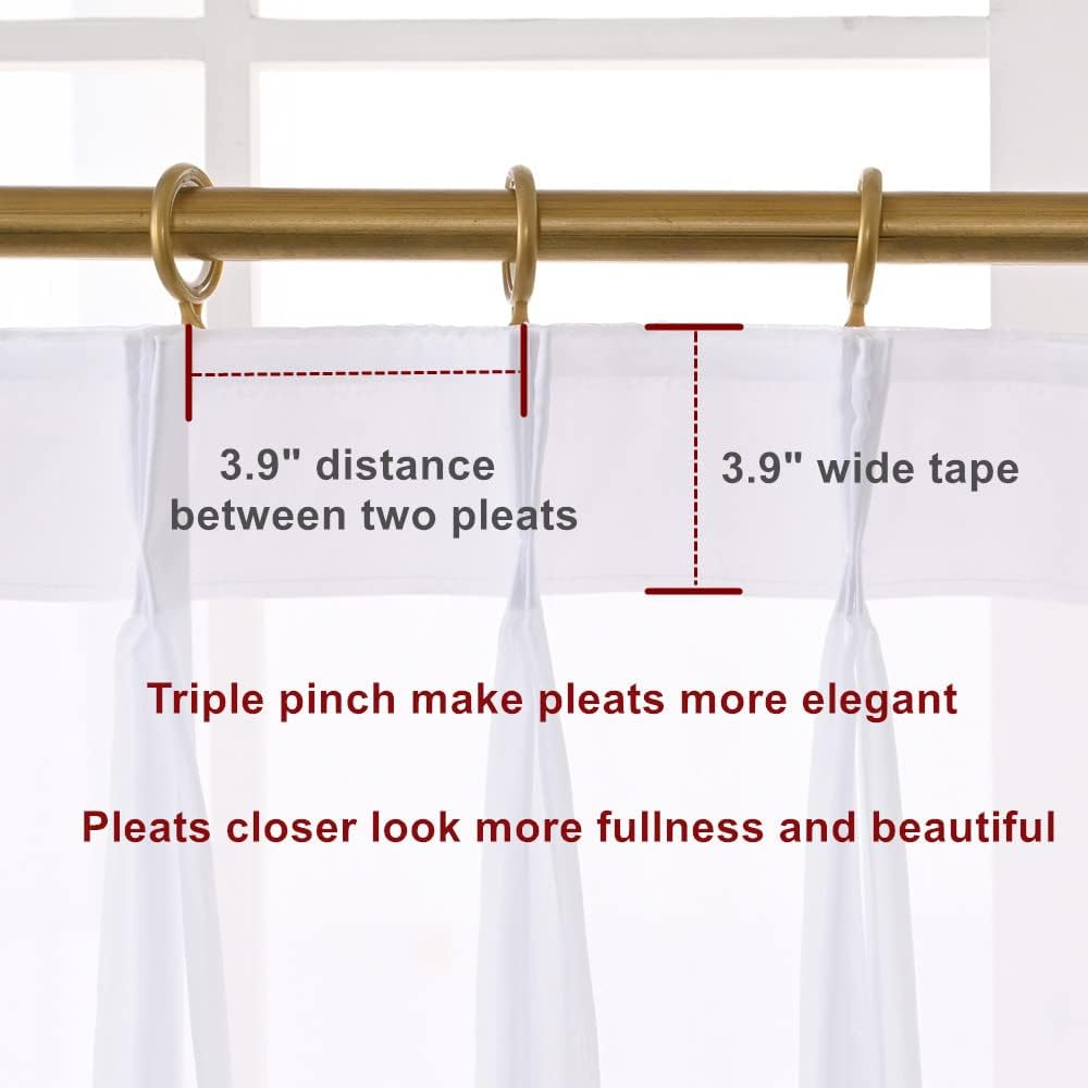 Pure White Chiffon Triple Pinched Pleats French Pleated 84 Inches Long Sheer Curtains for Living Room Window Treatment Tulle Kitchen Voile Bedroom Drapes (Pure White, 60W x 84L (2 Panels))