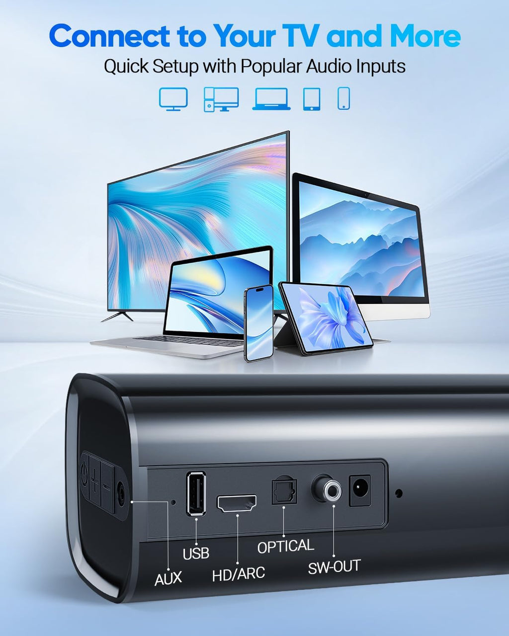 Soundbar with Subwoofer for TV, Home Theater Bluetooth 5.3 Speaker System with 2 Wireless Karaoke Mics, Surround Sound Audio with HDMI ARC, Optical, AUX, USB for Movie, Music, Family Party(Peak 240W)