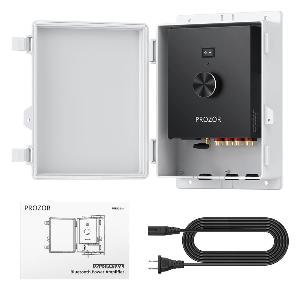 PROZOR Bluetooth 5.1 Power Amplifier for Outdoor Speakers, 4 Channel Bluetooth Amplifier for Speakers, 4*200W TPA3221 Speaker Amp with Waterproof Mounting Box for 4–8 Ohm Passive Speakers, Home Party
