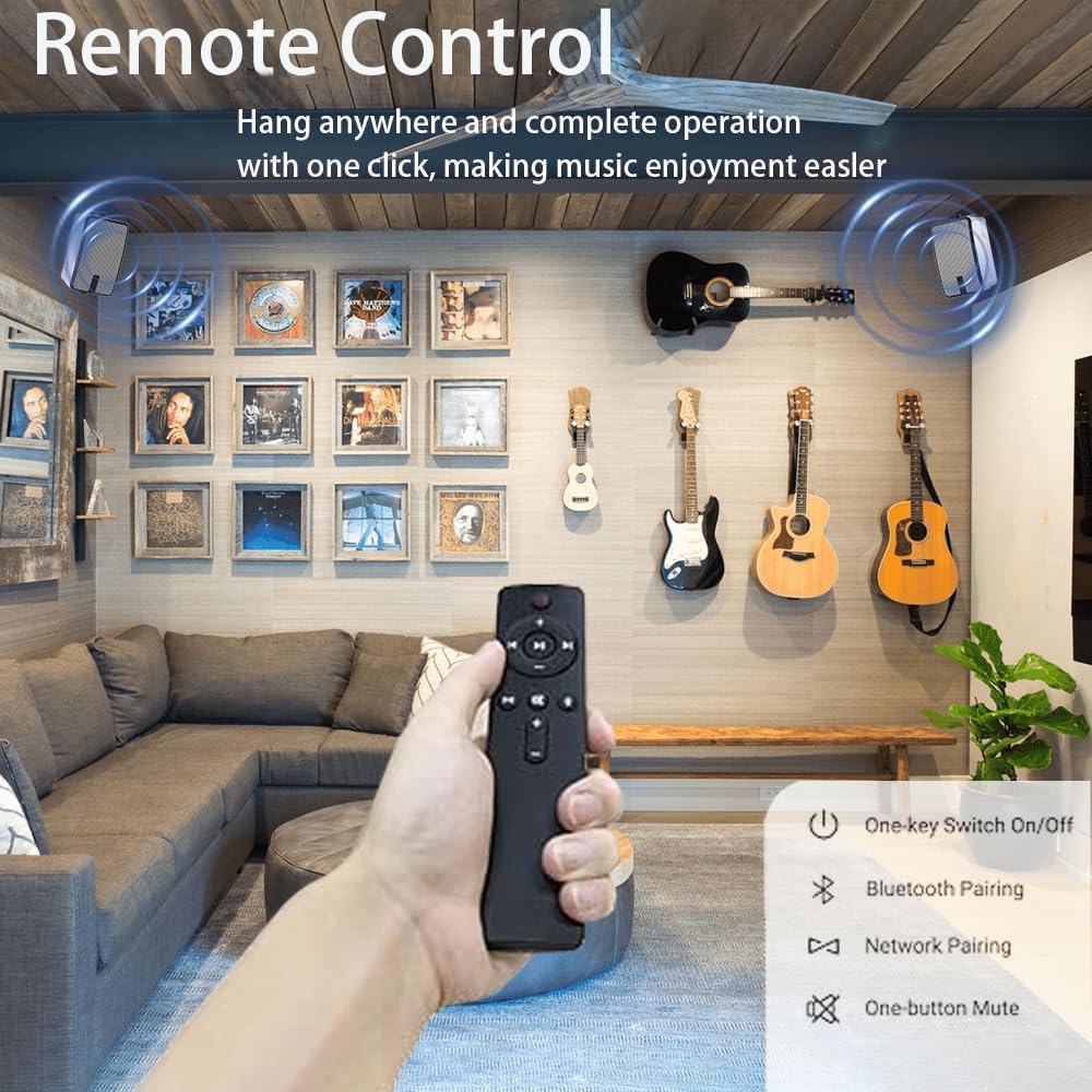 Outdoor Bluetooth Speakers 400w for Garage, Patio, Porch, Gazebo, Soffit, Entertainment Room. Wall Mount Speaker, Wireless Sync Up to 100 Speakers, IPX5 Waterproof (2 Pcs)