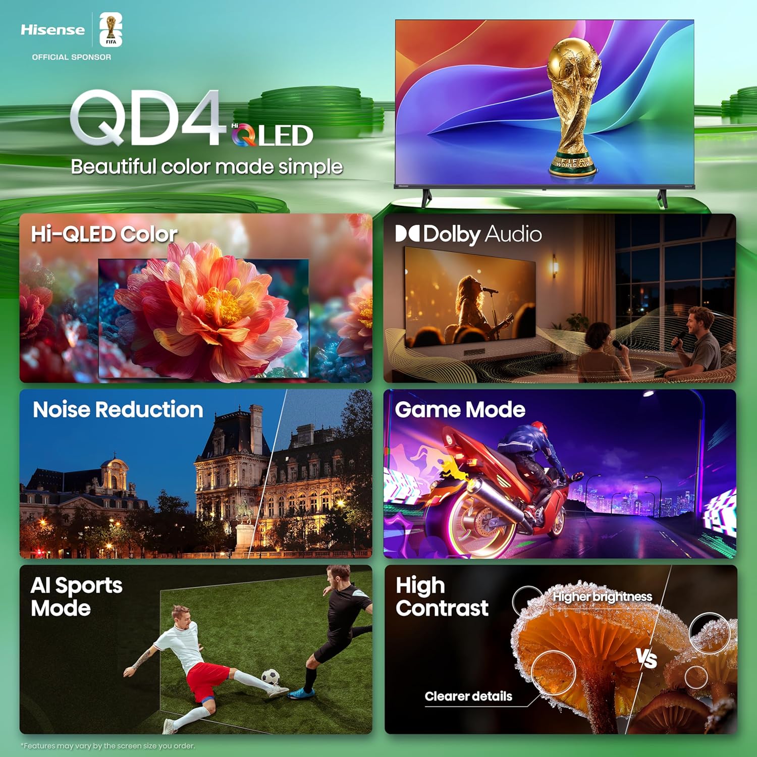 Hisense 32-Inch Class QD4SR Series Hi-QLED HD Smart Roku TV (32QD4HSR, 2026 Model) – Hi-QLED Color, Dolby Audio, Compatible with Alexa, Full Array LED, Slim Bezel Design