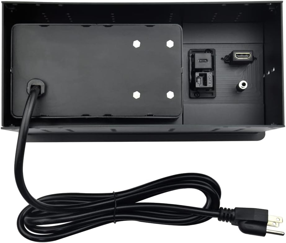 Tabletop Multimedia Connectivity Box with 3 AC Power+2 USB-A Charger+1 HDMI+1 RJ45(CAT6)+1 USB-C Data +1 Audio with 5.58ft Power Cord for Conference Room(Black)