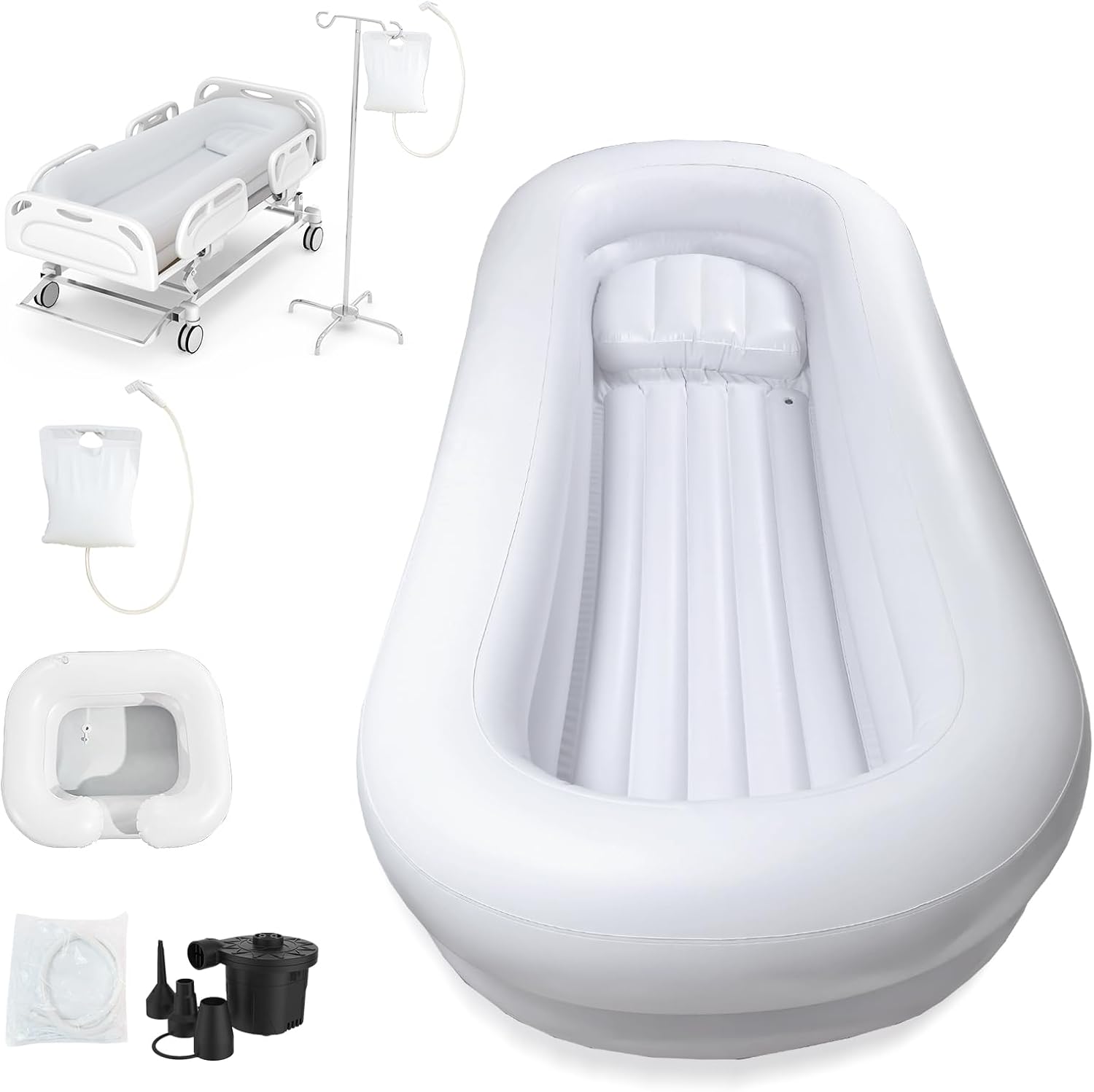 Bedside Shower Bath Kit,Inflatable Bed Bath,Medical grade PVC Bedside Shower Bathtub Kit,Bed Baths for the Disabled,Suitable for Disabled People, Elderly Pregnant Women, Etc (Double layer)