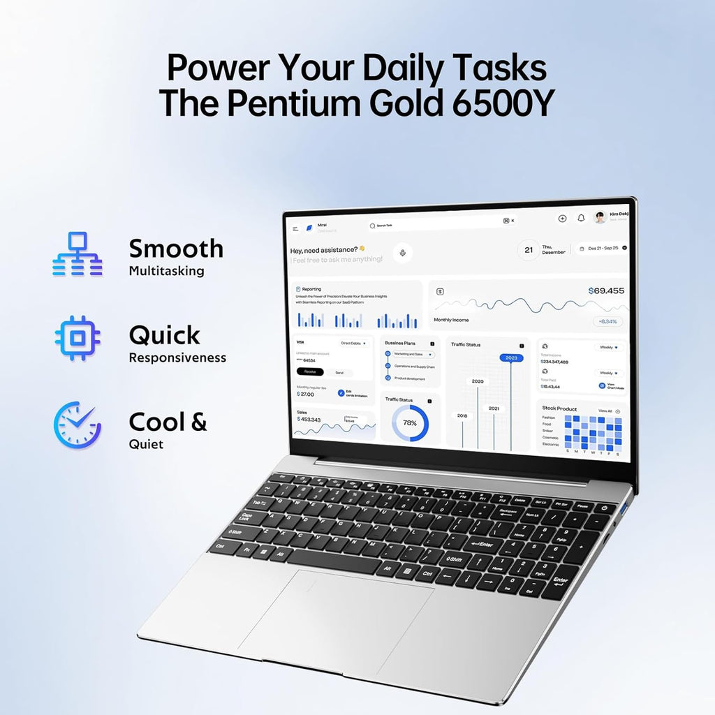 2026 Latest 15.6'' Laptop Windows 11, 8GB RAM 256GB SSD, Pentium 6500Y (3.40GHz), Backlit Keyboard, 1080p Full HD Display, Fingerprint, Webcam, USB3.2, Mini-HDMI, TF Card Slot, up to 16GB RAM 2TB SSD