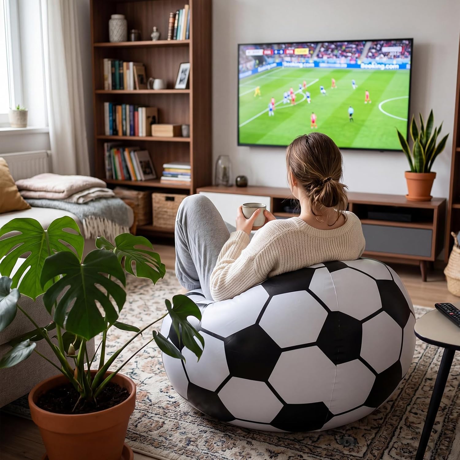 6 Pack Inflatable Soccer Bean Bag Chair 41 Inch Blow up Soccer Sofa with Foot Pump, Inflatable Bean Bag Chair for Adults, Portable Air Cushion Lounge for Outdoor Camping Party