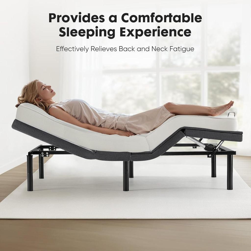 Sweetcrispy Electric Bed Queen, Ergonomic Adjustable Bed Frame with Wireless Remote, Head and Foot Incline, Zero Gravity with 2 USB Ports, Anti-Snore, Easy Assembly