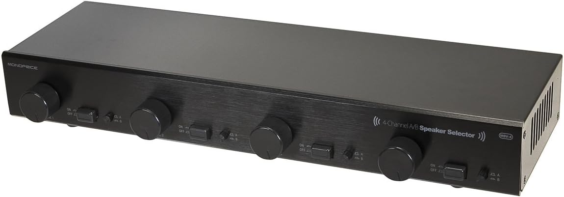 Monoprice 4-Channel A/B Speaker Selector - Black With Volume Control, 100 Watts Per Channel, Accepts Wire Gauges Up To 14AWG, Maintains 8 Ohms