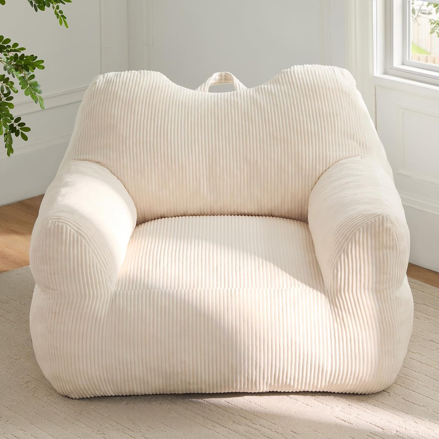 HUGHEAVEN Big Bean Bag Chair for Adults & Kids, Giant Oversized Bean Bag Couch, Comfy Reading Chair with Armrests, Soft Cozy Chair for Bedroom, Lounge Sofa for Gaming, Napping & Relaxing, Beige