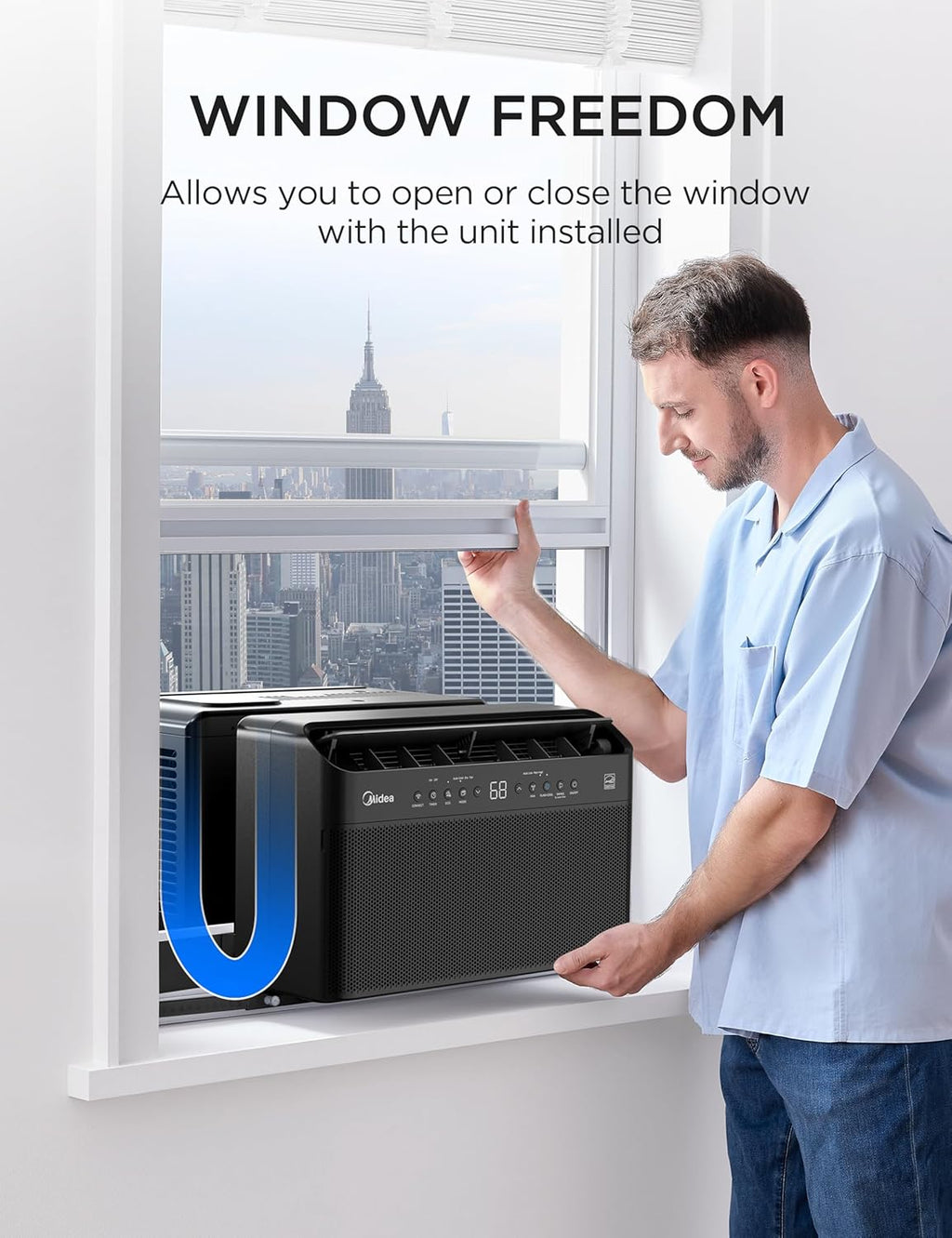 JET BLACK LIMITED EDITION Midea U Shaped Window Air Conditioner for Bedroom – 6000 BTU, Smart Control, Inverter Technology – Room Darkening Side Vents – Ultra Quiet Innovative Window-Friendly Design