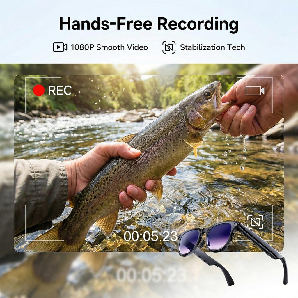 AI Smart Glasses with Camera, 8MP HD Bluetooth Camera Glasses, 1080P Video Recording Sunglasses for Women Men, Real Time Translation, Voice Assistant, Open-Ear Audio for Travel, Work Vlog (3 lenses)