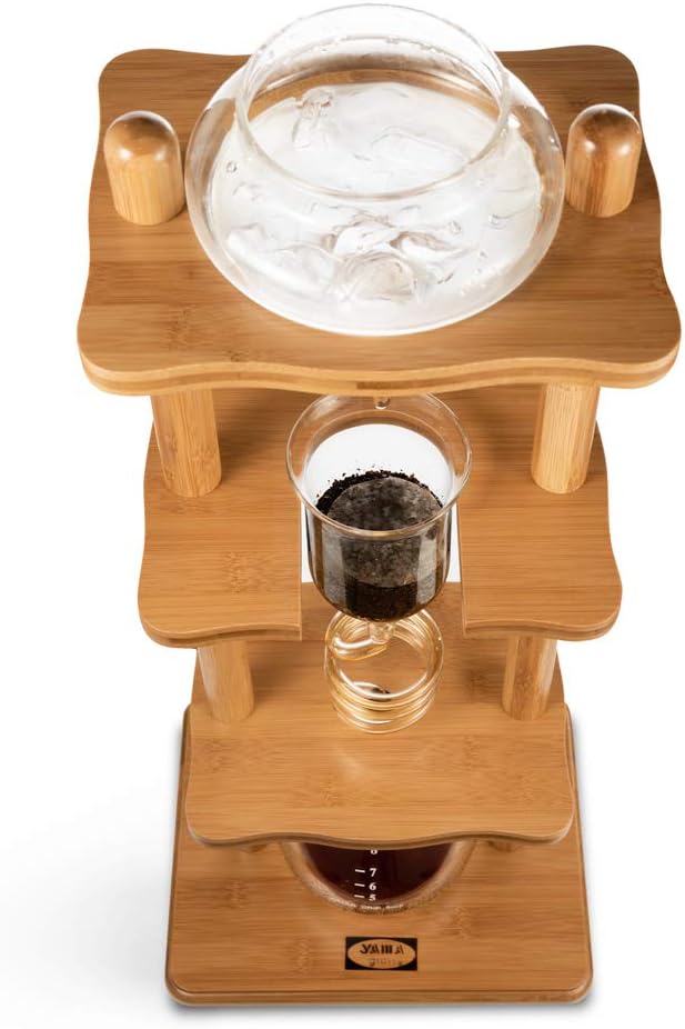 Yama Cold Brew Maker I Ice Coffee Machine With Slow Drip Technology I Makes 6-8 cups (32oz), Large Capacity Cold Brew Coffee Tower, Bamboo Straight Frame