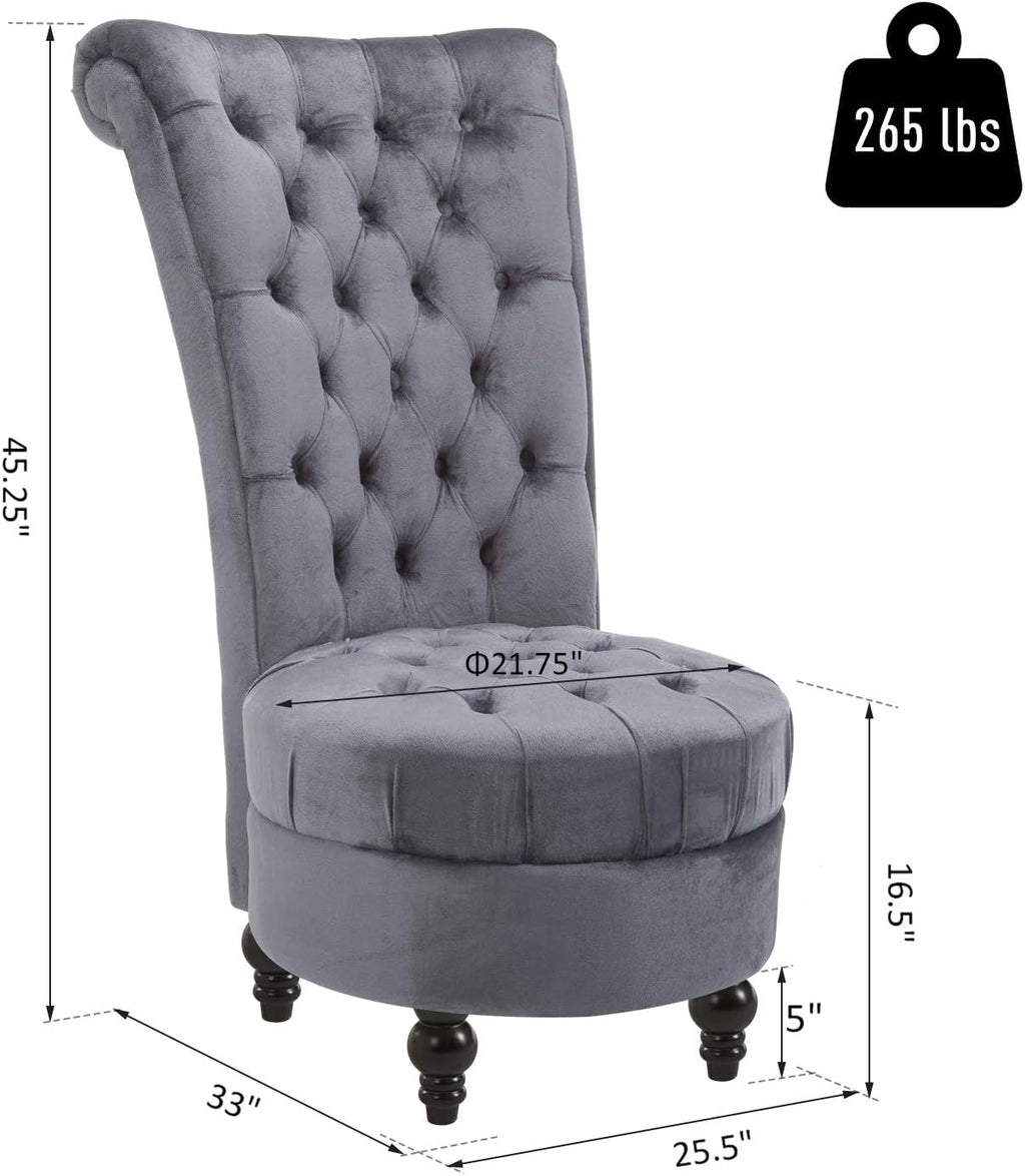 HOMCOM Retro High Back Armless Royal Accent Chair Fabric Upholstered Tufted Seat for Living Room, Dining Room and Bedroom, Grey