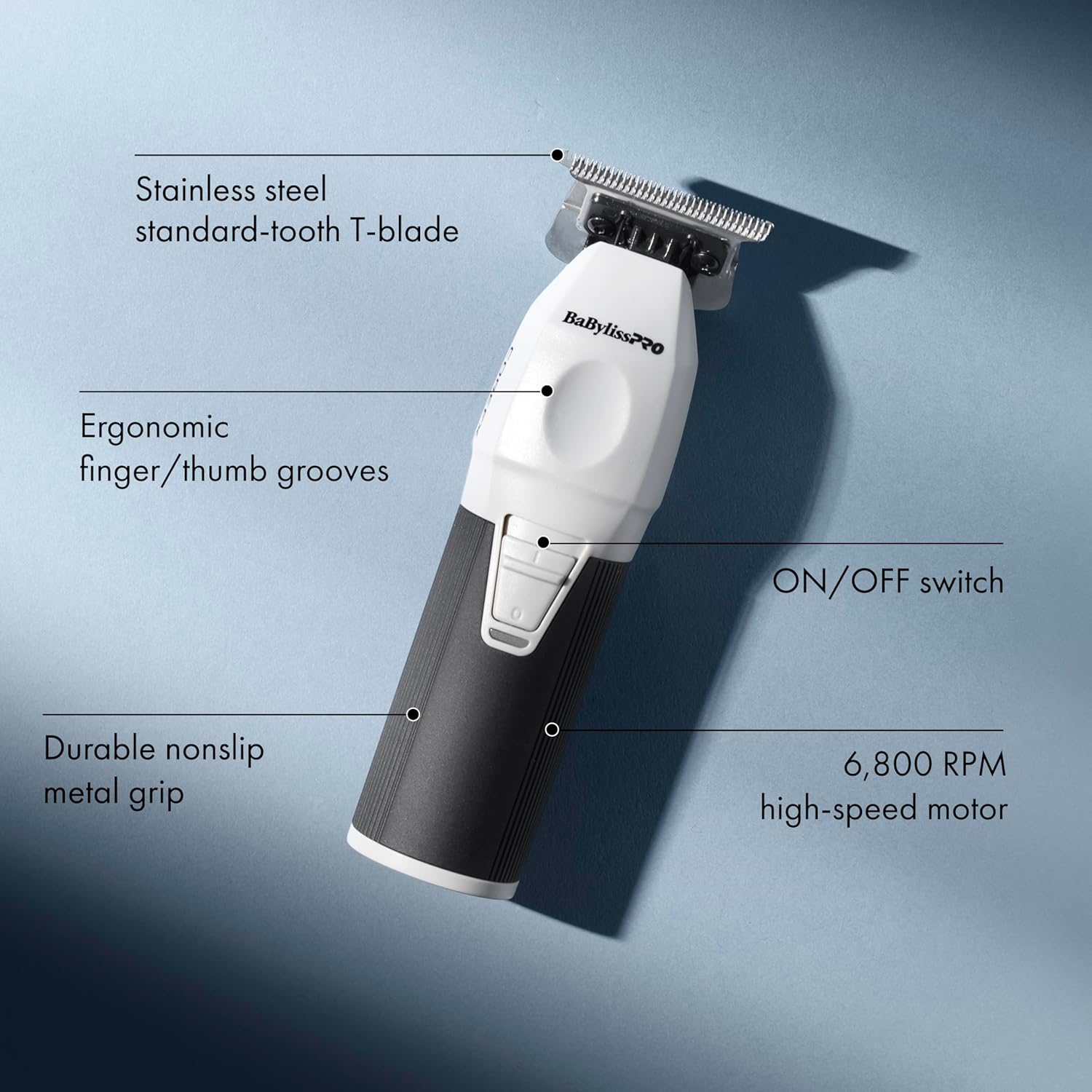 BaBylissPRO COREFX Professional Cordless Beard Trimmer for Men with High-Speed 6,800 RPM Motor and Stainless Steel T-Blade for Precision Detail Work