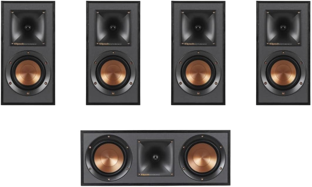 Klipsch Home Theater Speaker Bundle: 2 Pairs R-41M Bookshelf Speakers + R-52C Center Channel Speaker (Black)