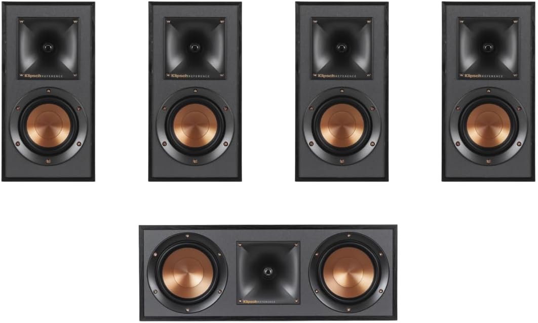 Klipsch Home Theater Speaker Bundle: 2 Pairs R-41M Bookshelf Speakers + R-52C Center Channel Speaker (Black)
