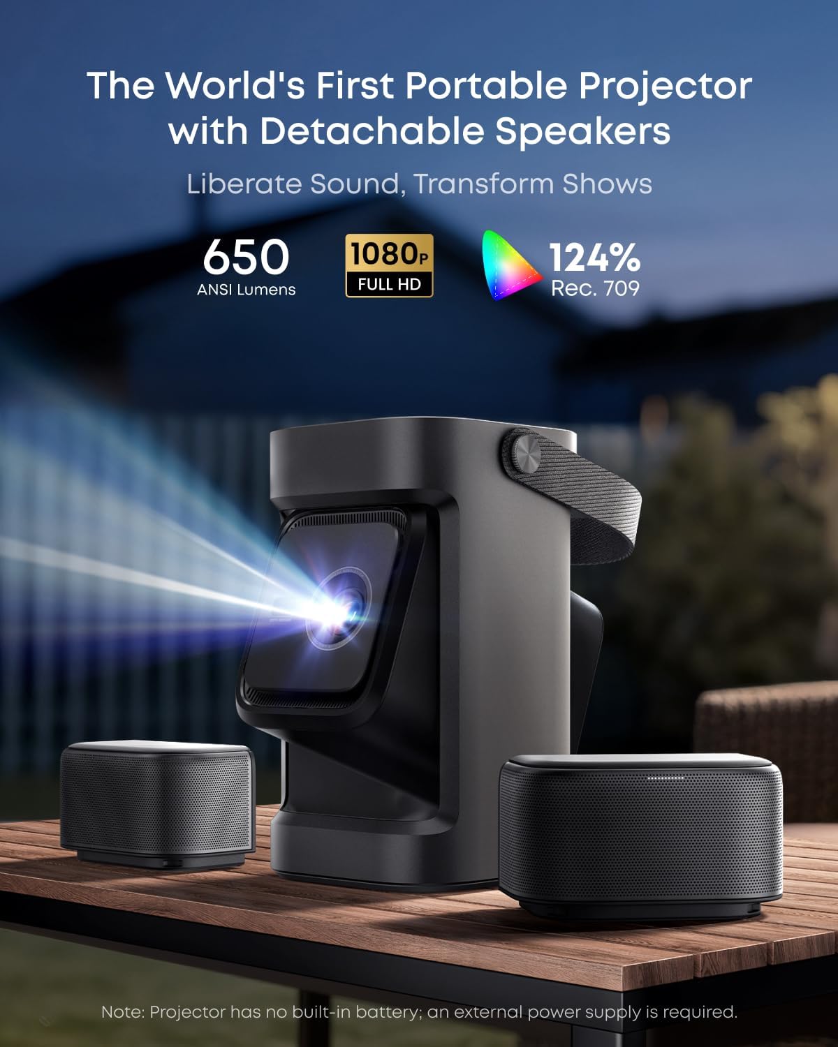 soundcore Nebula P1 Portable GTV Projector with Detachable Speakers, 650 ANSI Lumens, 1080P, 20W Truly 2.0 Surround Sound, Dolby Audio, Built-In Gimbal (Renewed)