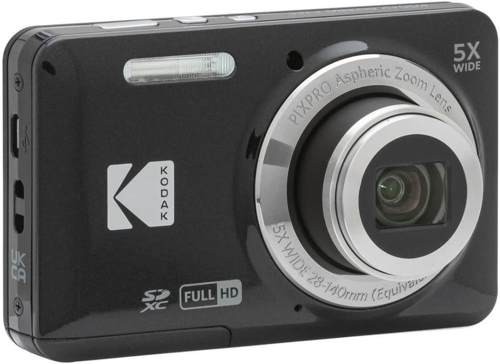 Kodak PIXPRO Friendly Zoom FZ55 Digital Camera (Black) Bundle with 32GB SD Card, Camera Case, and Battery Travel Charger (4 Items)