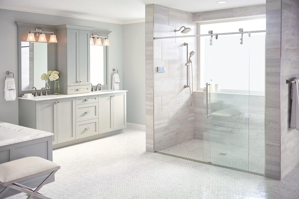 Moen Voss Brushed Nickel 3-Light Dual-Mount Bathroom Vanity Fixture with Frosted Glass, Bath Lighting Above Sink, YB5163BN
