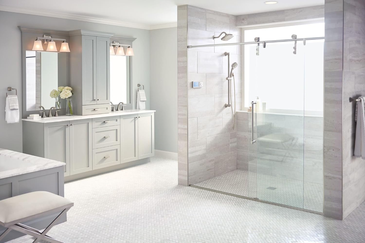 Moen Voss Brushed Nickel 3-Light Dual-Mount Bathroom Vanity Fixture with Frosted Glass, Bath Lighting Above Sink, YB5163BN