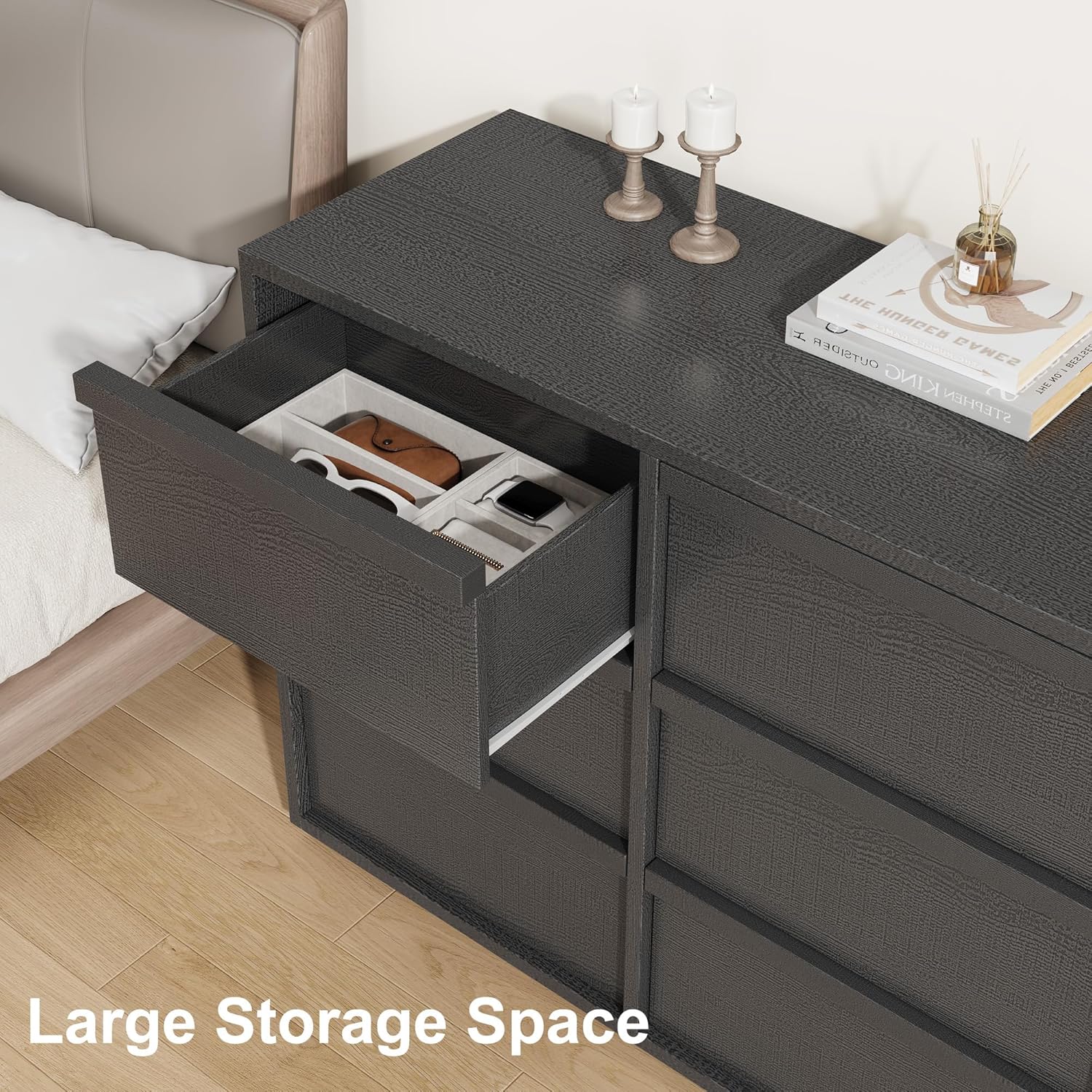 Garvee 9 Dresser for Bedroom, 58.7" Wide Dresser, Freestanding Horizontal Drawer with Storage, Wooden Closet Chest Storage for Living Room, Hallway, Entryway