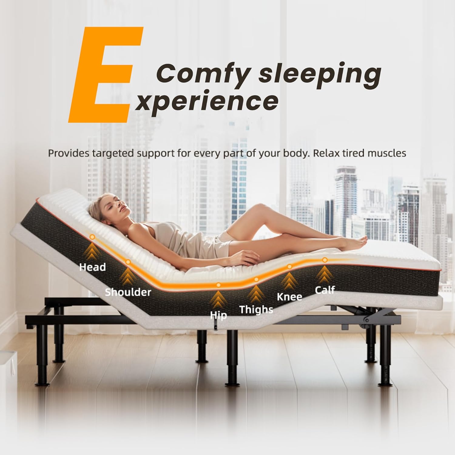 Electric Queen Adjustable Bed Frame with Wireless Remote, Head Foot Incline, USB, Underbed Light - Heavy Duty Platform, Easy Assembly, Zero Gravity - Bedframe Basic with Quiet Motor
