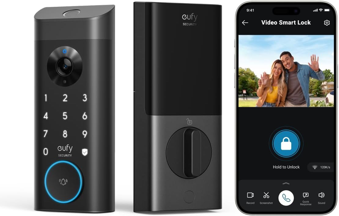eufy Security Video Smart Lock E330, 3-in-1 Camera+Doorbell+Fingerprint Keyless Entry Door Lock, Smart Built-in Wi-Fi Deadbolt for Front Door, Auto Lock, 8 GB Built‑in Storage, Easy Installation