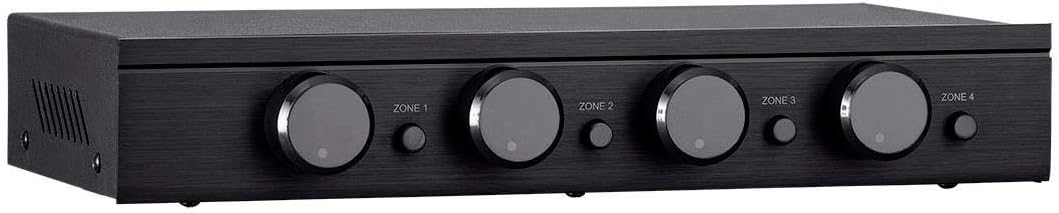 Monoprice SSVC-4.1 Single Input 4-Channel Speaker Selector with Volume Control, Impedance Protection, Individual Zone On/Off Buttons, Black, Model Number: 138159