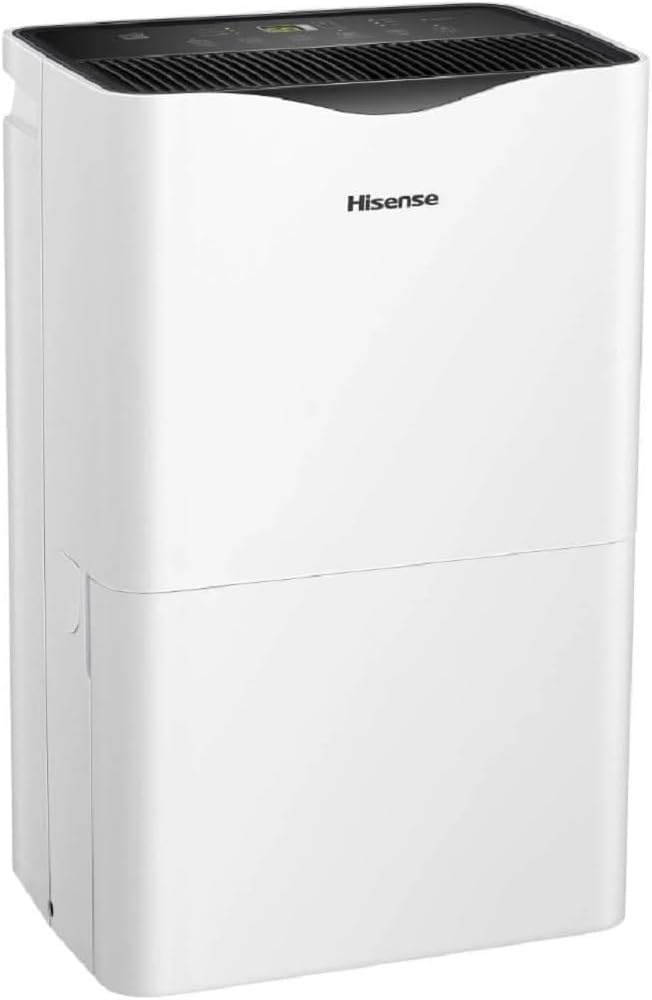 Hisense 50 Pint Dehumidifier 300 sq. ft Slide-out Bucket with Easy-carry Handle, 3 Speeds (Lo, Hi, Auto), Up to 4500 sq ft., Auto shut-off, Quiet 48 dB, 115v, - DH5023KP (Renewed)