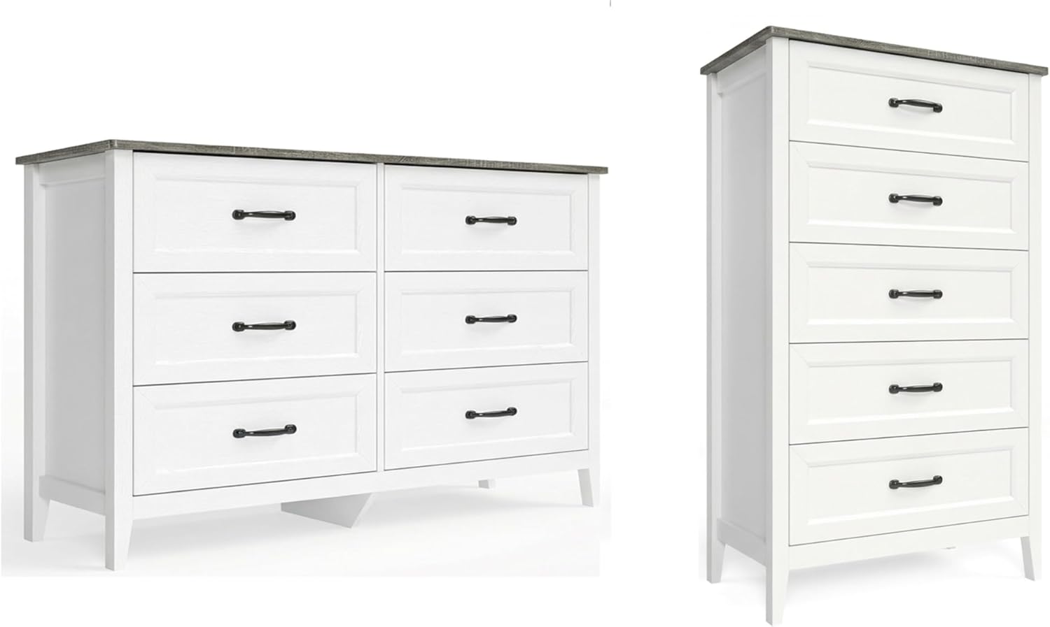 Gizoon 2-Piece Bedroom Furniture Set, Includes 44.8" H 5 Drawer Dresser and 43.3" W 6 Chest of Drawers, Modern Bedroom Dresser Set, with Smooth Rail, Metal Handles, Anti-tip Device, Grey Tabletop