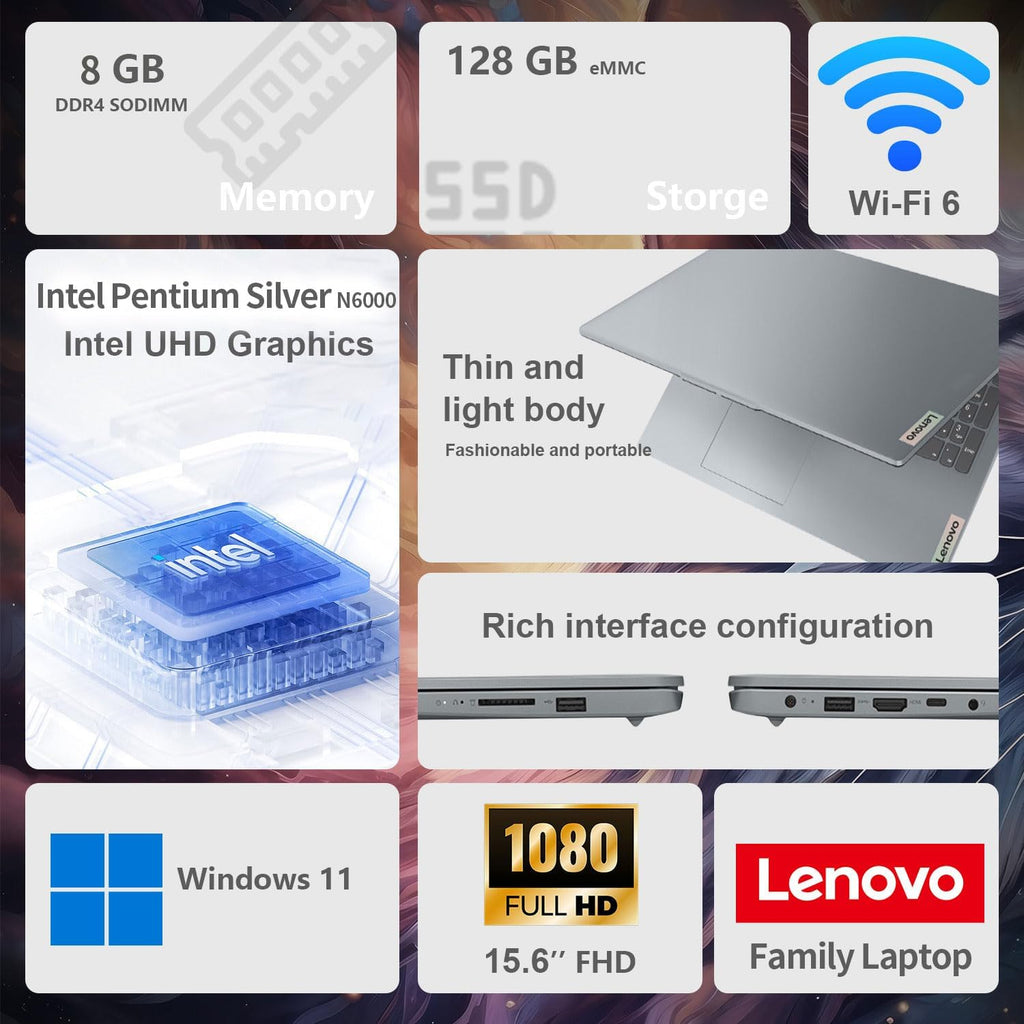 Lenovo IdeaPad 15.6" FHD Laptop for Home & Students, Intel Celeron N6000, 8GB RAM, 128GB eMMC, Up to 10-Hour Battery, Windows 11, Office 365 with 1TB Cloud, 1-Year ADP, Bundle with PCO Laptop Cooler