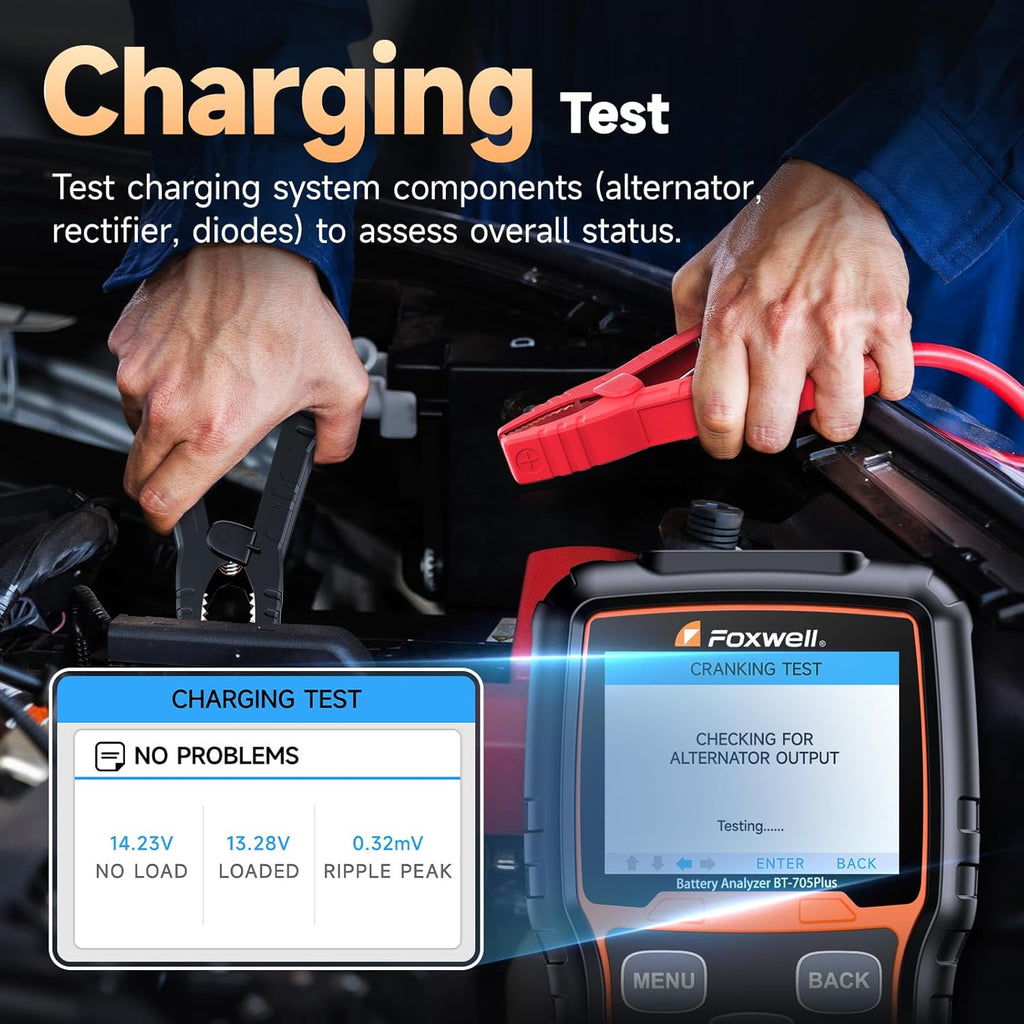 FOXWELL BT705 Plus Car Battery Tester 24V 12V Load Tester, 100-2000CCA Automotive Starter Alternator Tester, Digital Cranking Charging System Tester for Car Truck Marine Heavy Duty, Upgraded BT705
