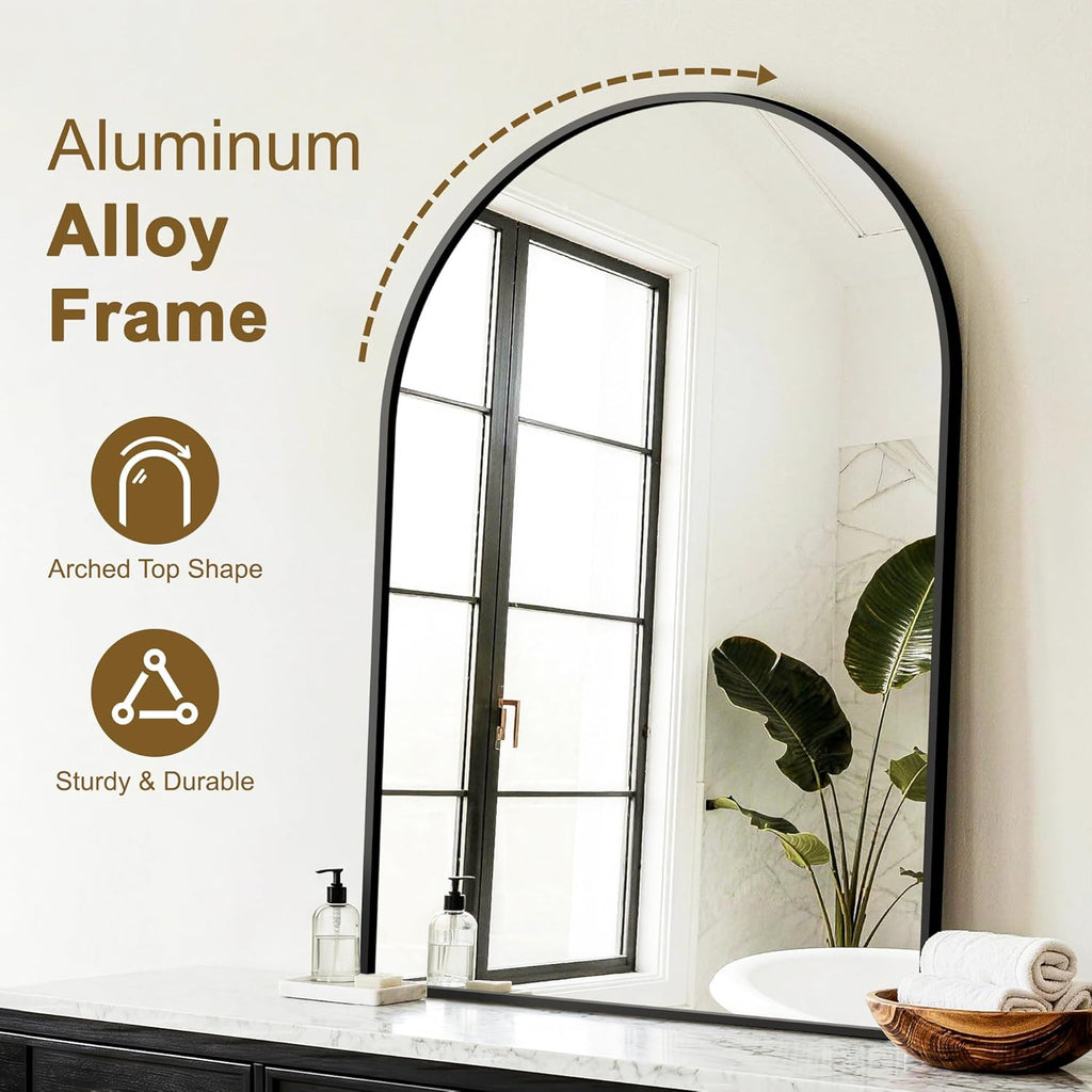 Arched Bathroom Mirror for Wall, 2 Pack 38"x26" Black Vanity Bathroom Mirror for Over Sink with Tempered Glass, Metal Framed Arch Mirror for Bedroom, Living Room, Entryway