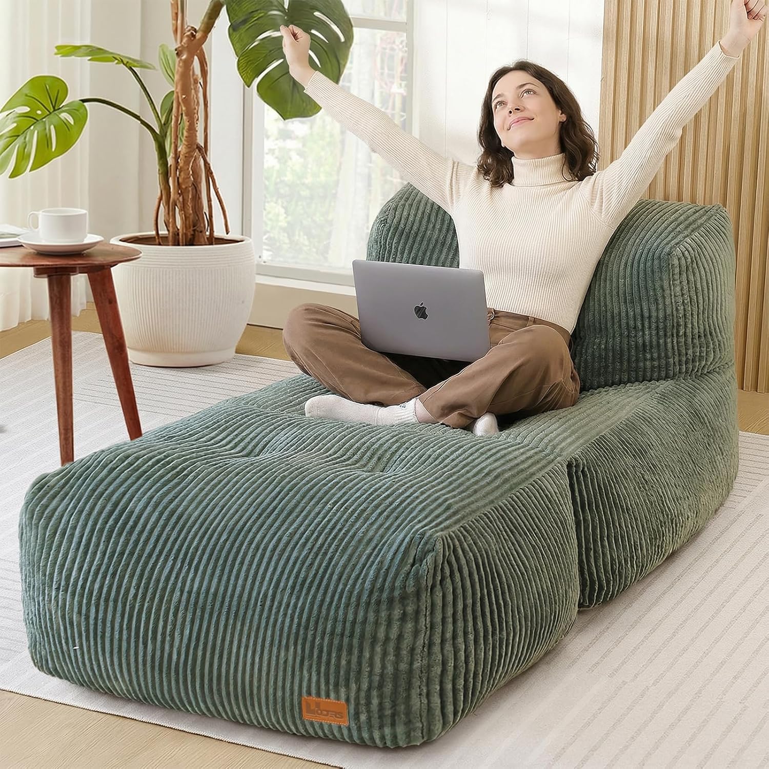 Big Bean Bag Chair for Adults, 66.9"x31.5" Lounger Large Bean Bag Sofa, Memory Foam Filled Beanbag Chair for Living Room, Bedroom, Balcony - Ergonomic Support & Premium Comfort (Green)