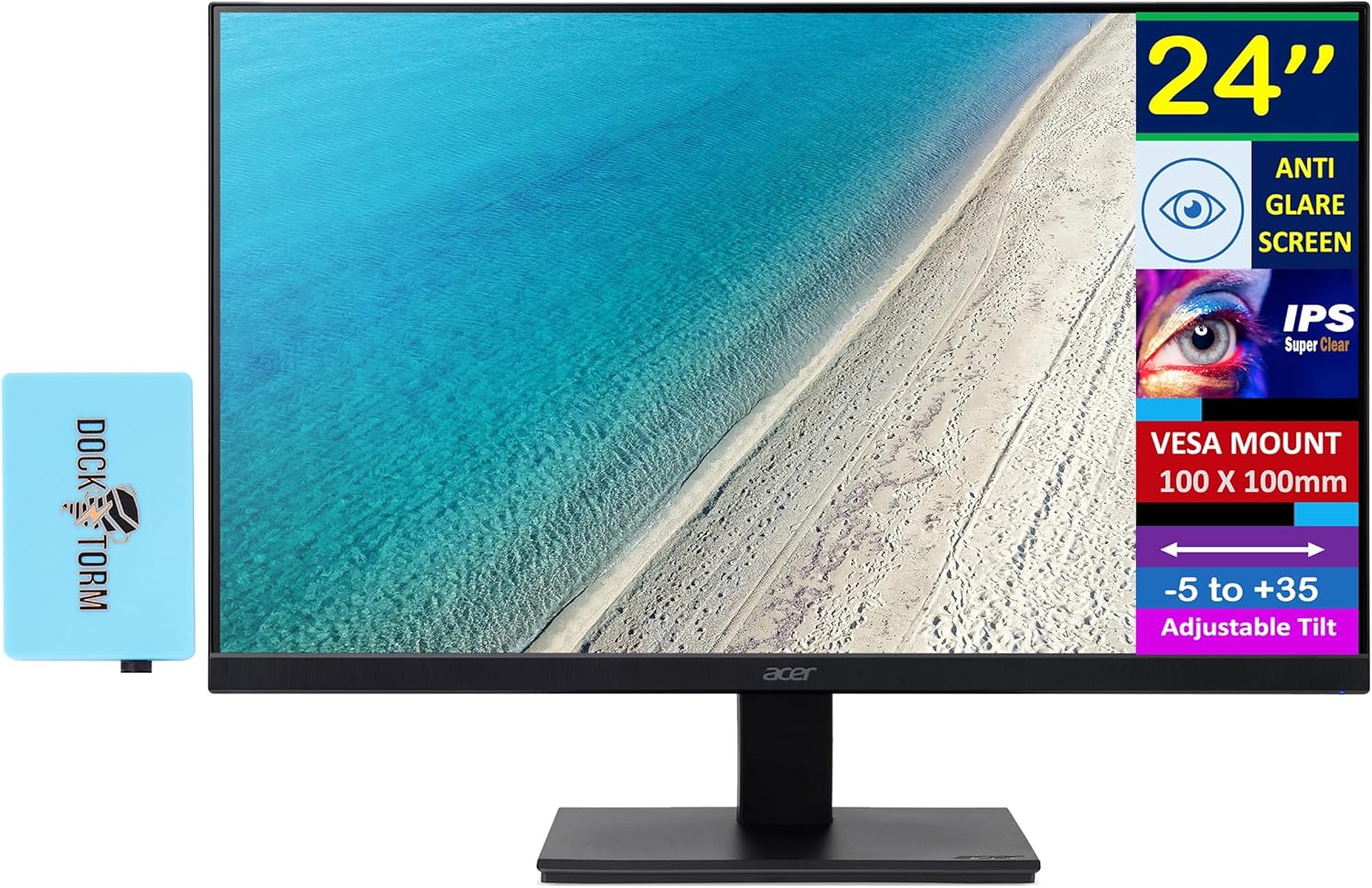 acer 24" Vero V247Y Gbmix FHD IPS Monitor with 4 ms Response Time, Anti-Glare, Adaptive Sync, Integrated Speakers, VESA Mount (100x100mm) & DDKZ USB Port Expander, HDMI, Black (UM.QV7AA.G03)