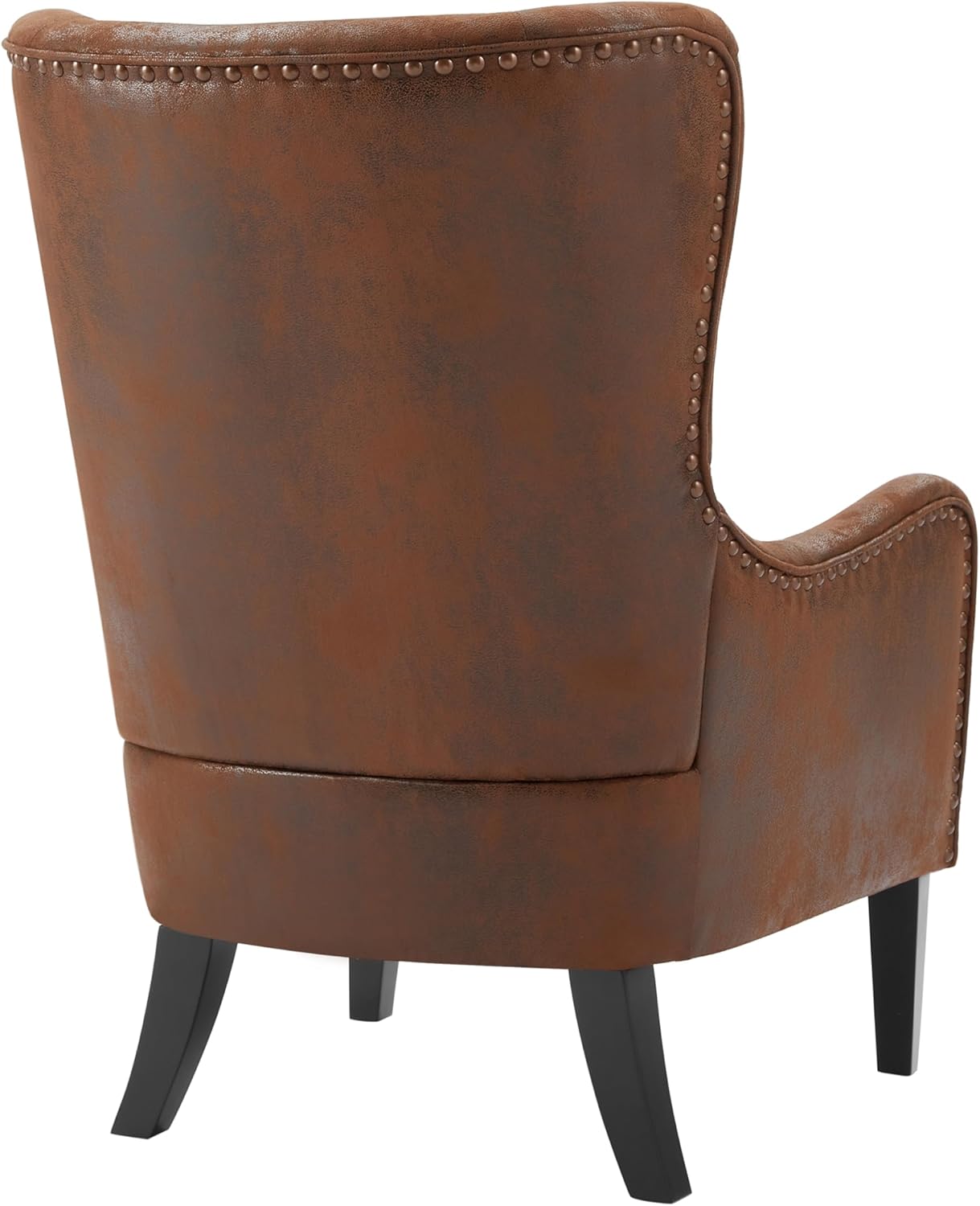 Christopher Knight Home Elber Mid-Century Modern Wingback Accent Chair Set of 2, Faux Suede Fabric Upholstered Club Chairs Set with Cushions, Wooden Comfy Reading Chair for Bedroom Living Room, Brown