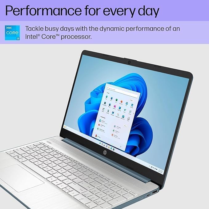 hp 15.6" Portable Laptop, HD Display, Intel Quad-Core Processor, 16GB RAM, 128GB Storage, Wi-Fi 6, Webcam, HDMI, Numeric Keypad, Windows 11 Home, Blue