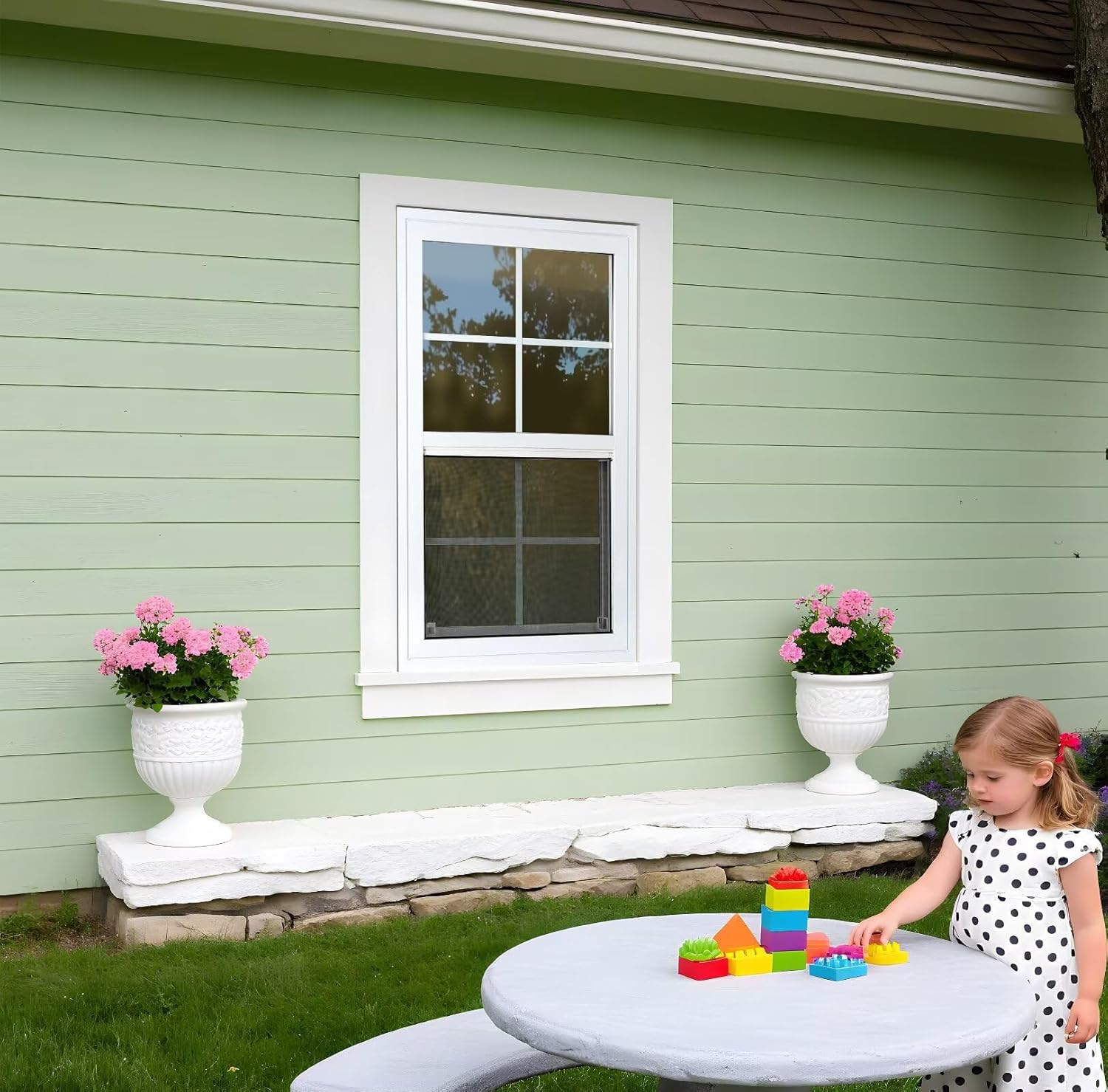 Vinyl Single Hung Window, 24" x 36" Household Sliding Window with Double-Pane Insulated Tempered Glass, Lower Tilt Sash Screen Included Window for House, Mobile Home (White)