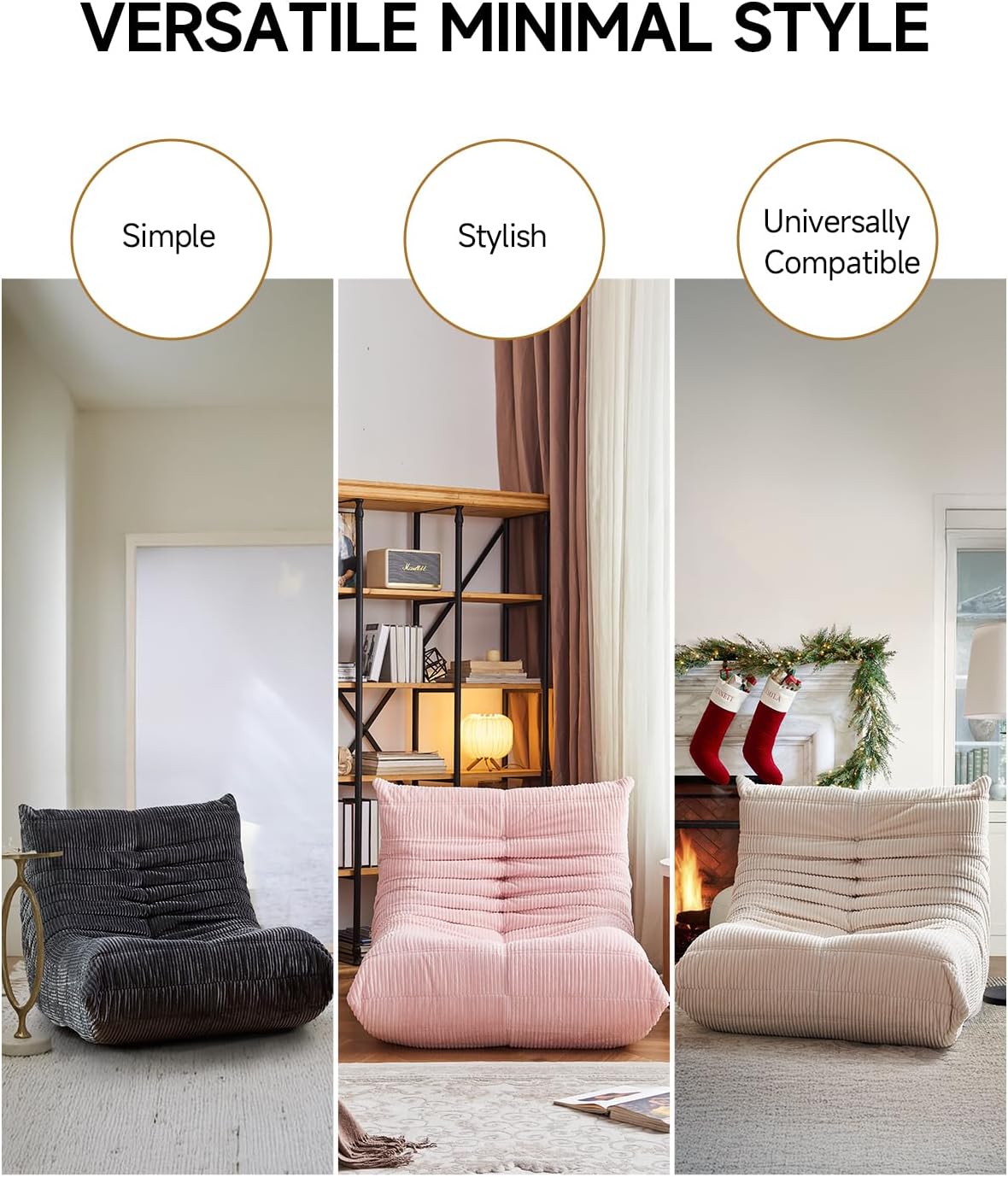 ZCUBED Large Bean Bag Chairs for Adults, Memory Foam Lounge Chair, Soft Corduroy Big Bean Bag Chair Lazy Sofa, Comfy Floor Beanbag Chair Single Sofa for Bedroom Living Room Fireside Book Nook, Pink