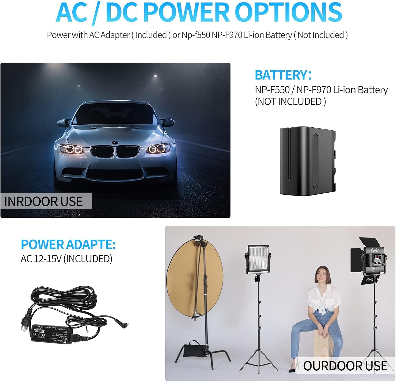 GVM 2 Pack LED Video Lighting Kits with APP Control, Bi-Color Variable 2300K~6800K with Digital Display Brightness of 10~100% for Video Photography, CRI97+ TLCI97 Led Video Light Panel +Barndoor