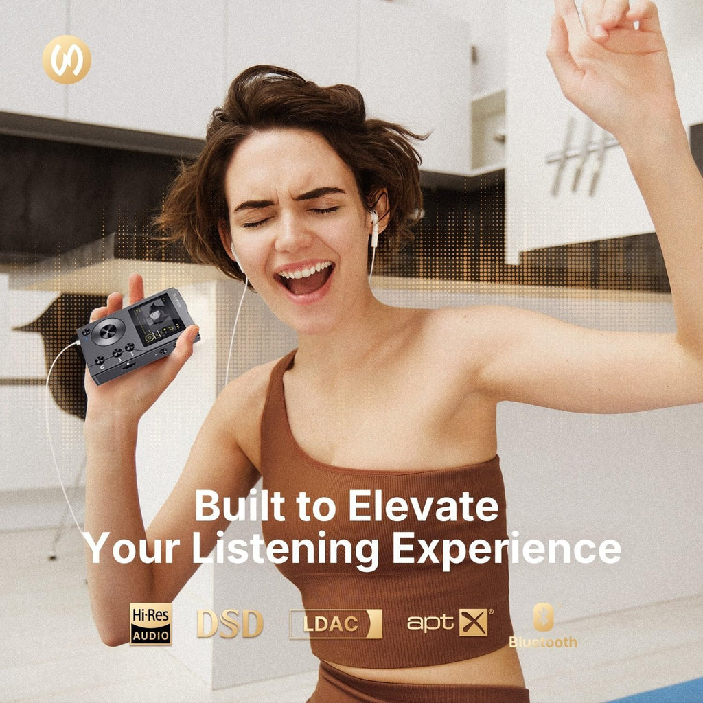 Surfans F20 HiFi MP3 Player with Bluetooth 5.2, Lossless DSD FLAC High Resolution Digital Audio Player, High-Res Portable Music Player with 64GB MicroSD Card, Support up to 512GB