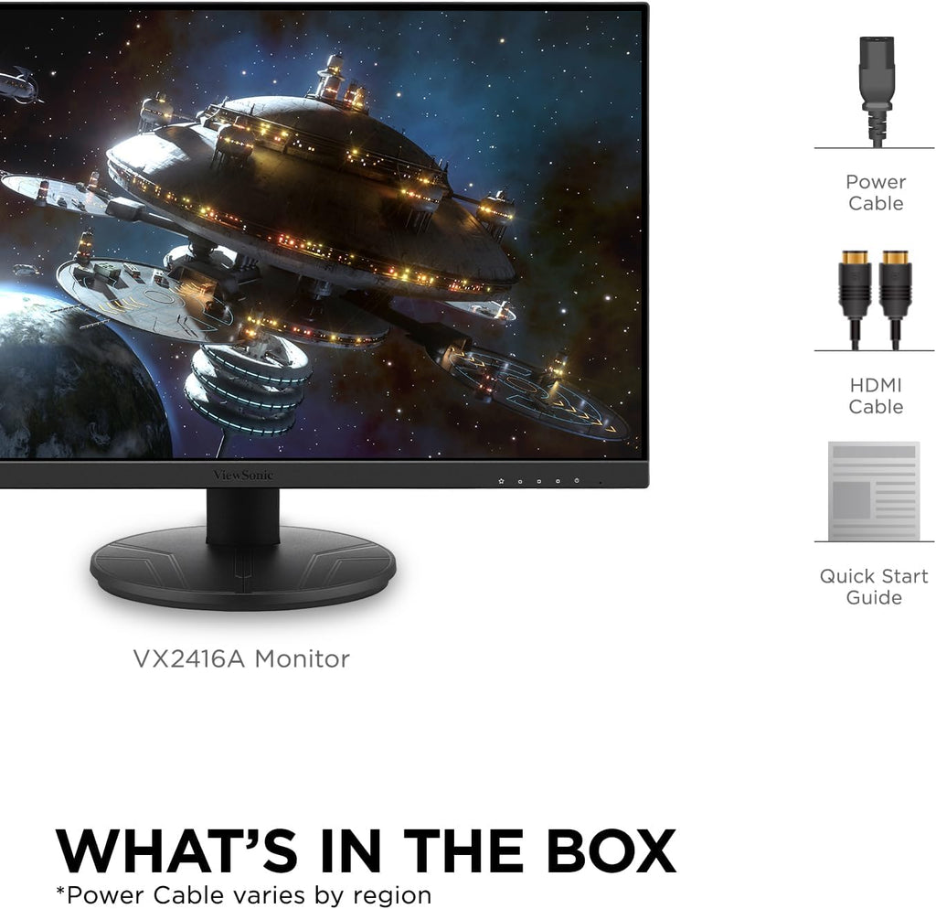ViewSonic VX2416A 24 Inch 1080p Gaming Monitor, IPS Display with 120Hz and 1ms for Smooth Home Entertainment, Eye Care Technology, DisplayPort, USB-C, and HDMI Inputs