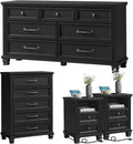 SAVOR LIFE Farmhouse Bedroom Dresser and Nightstand Set 4, 5/7 Drawer Dresser & 2 Drawer Nightstand Set, Rustic Wood Bedroom Furniture Set for Home, Hallway, Black