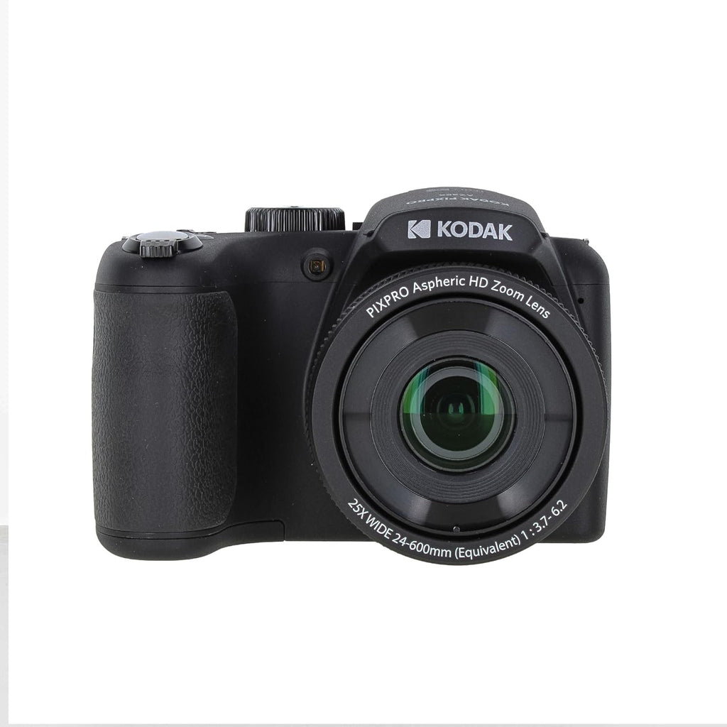 Kodak Pixpro AZ255 Digital Camera in Black (AZ255BK) Bundle Including: 128 GB Memory Card, Rechargeable Batteries, Case, Flexible Tripod, Neck Strap, Lens Caps, Full Cleaning Kit, More Accessories