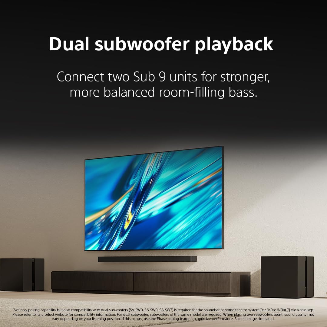 Sony BRAVIA Theater Sub 9 SA-SW9 Premium Wireless Subwoofer for Soundbar/Home Theater Sound System, compatible with BRAVIA Theater (QUAD, Bar 9/8/7), HT-A7000/HT-A5000/HT-A3000, STR-AN1000, 2026 Model