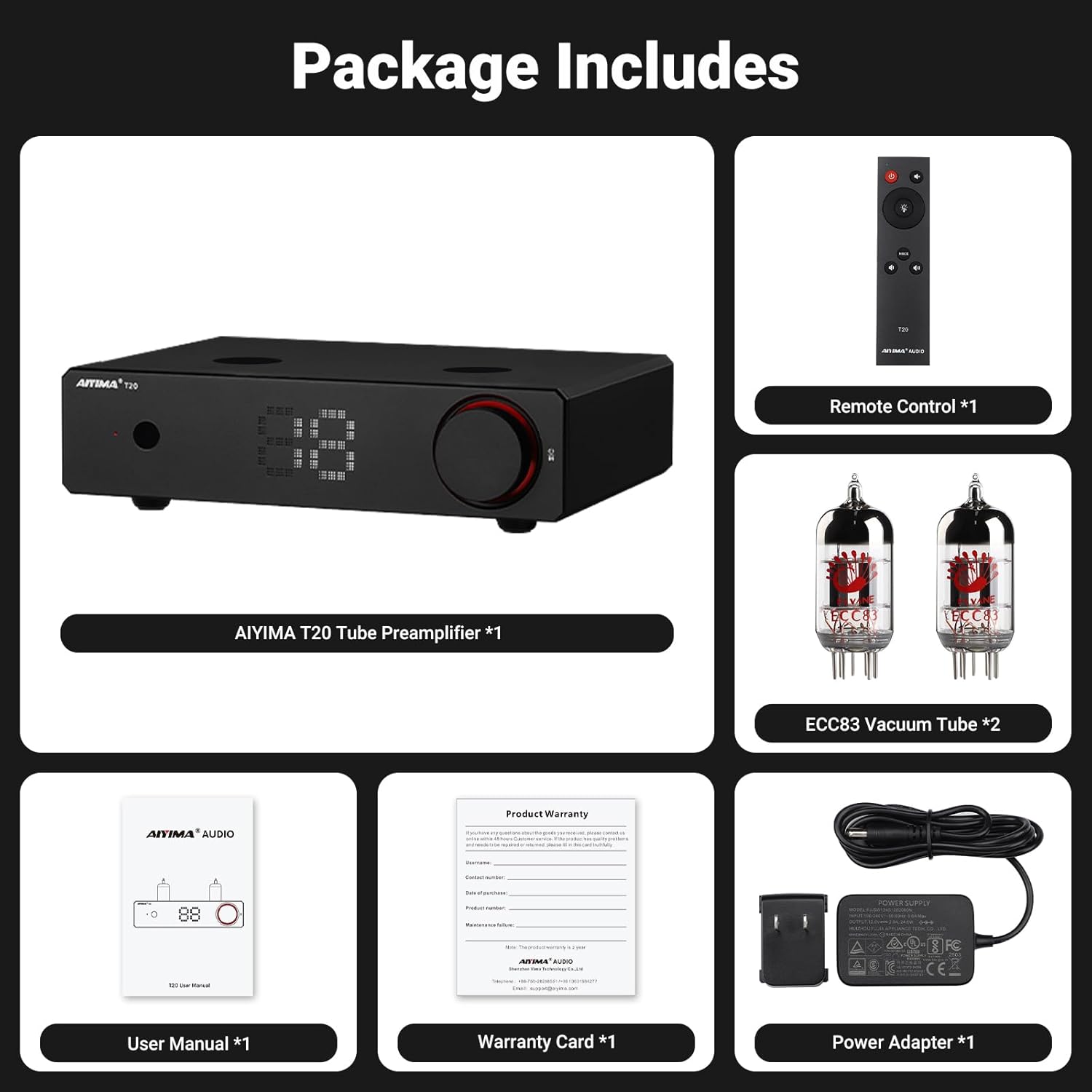 AIYIMA T20 Fully Balanced Tube Preamp for Home Audio - ECC83 Tube Design, Swappable Op-Amps & Tubes, XLR/RCA Inputs/Outputs, Pre-Amp for 2 Channel Stereo Hi-Fi Amplifier & 2.1 Theater Setup