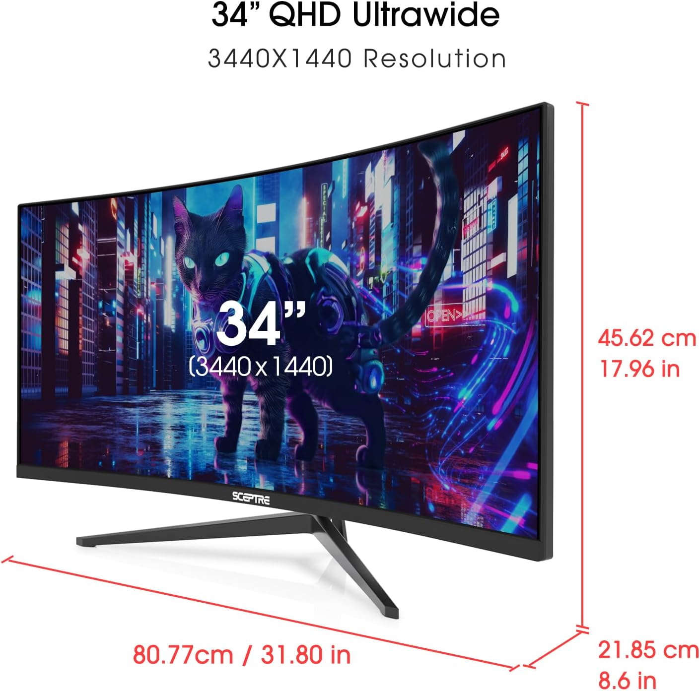 Sceptre 34-Inch Curved Ultrawide WQHD Monitor (3440 × 1440), R1500, up to 180Hz/165Hz, DisplayPort x2, 99% sRGB, 1ms, Built-in Speakers, Machine Black, 2025 (C345B-QUT168)