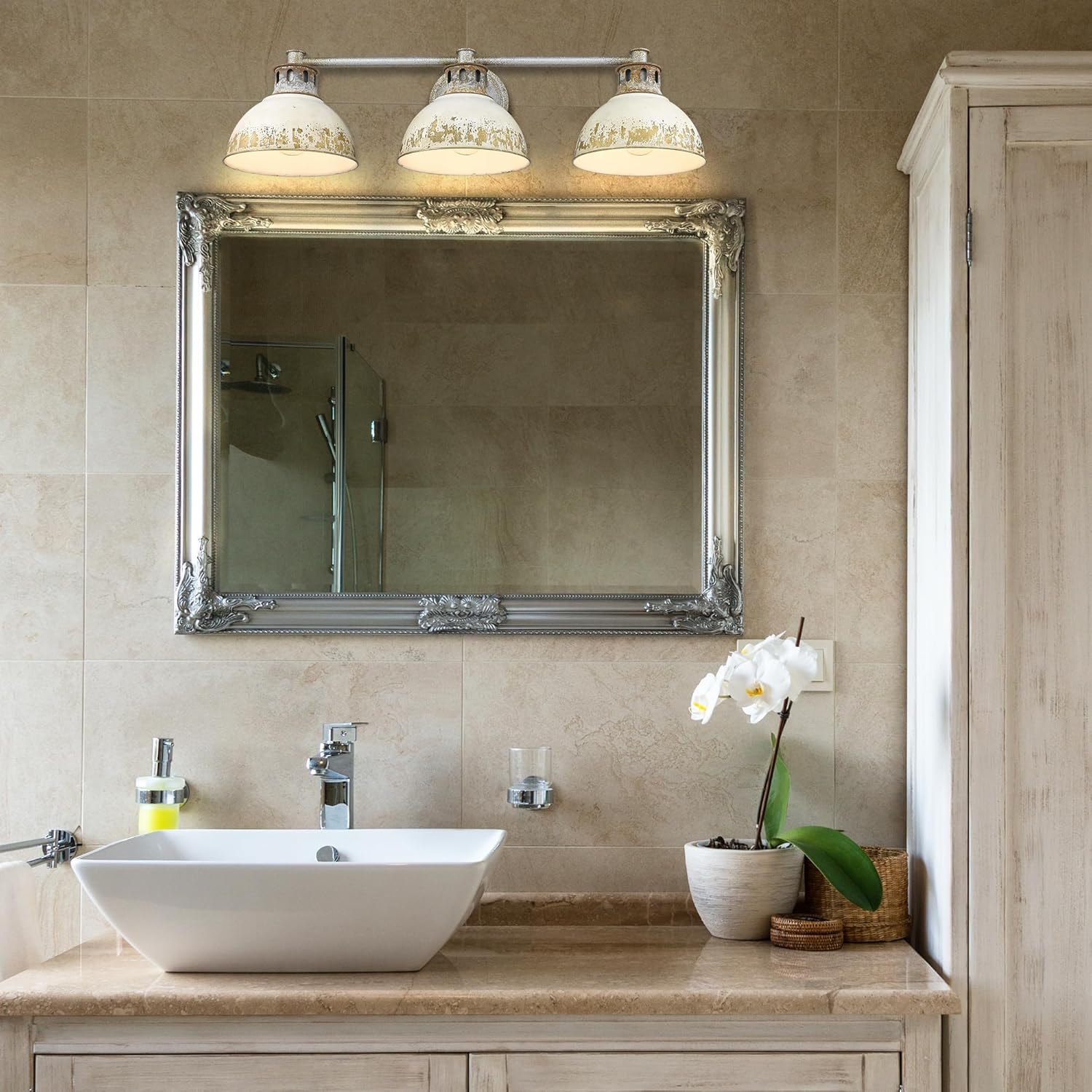 Kinsley 3 Light Bath Vanity Aged Galvanized Steel with Antique Ivory